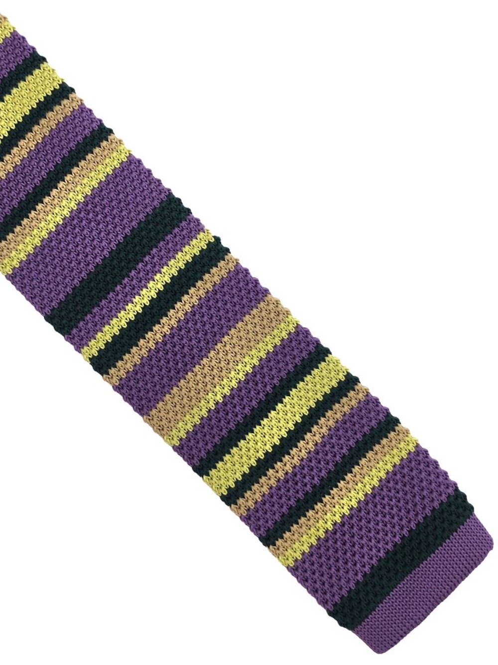 Purple Green Beige Striped Square Tip Knit Tie Necktie 2 x 55 Unbranded